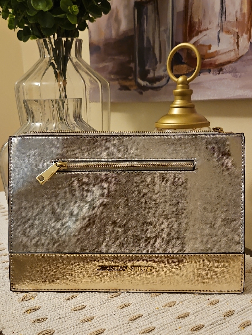 Christian Siriano Metallic Silver and Gold Clutch